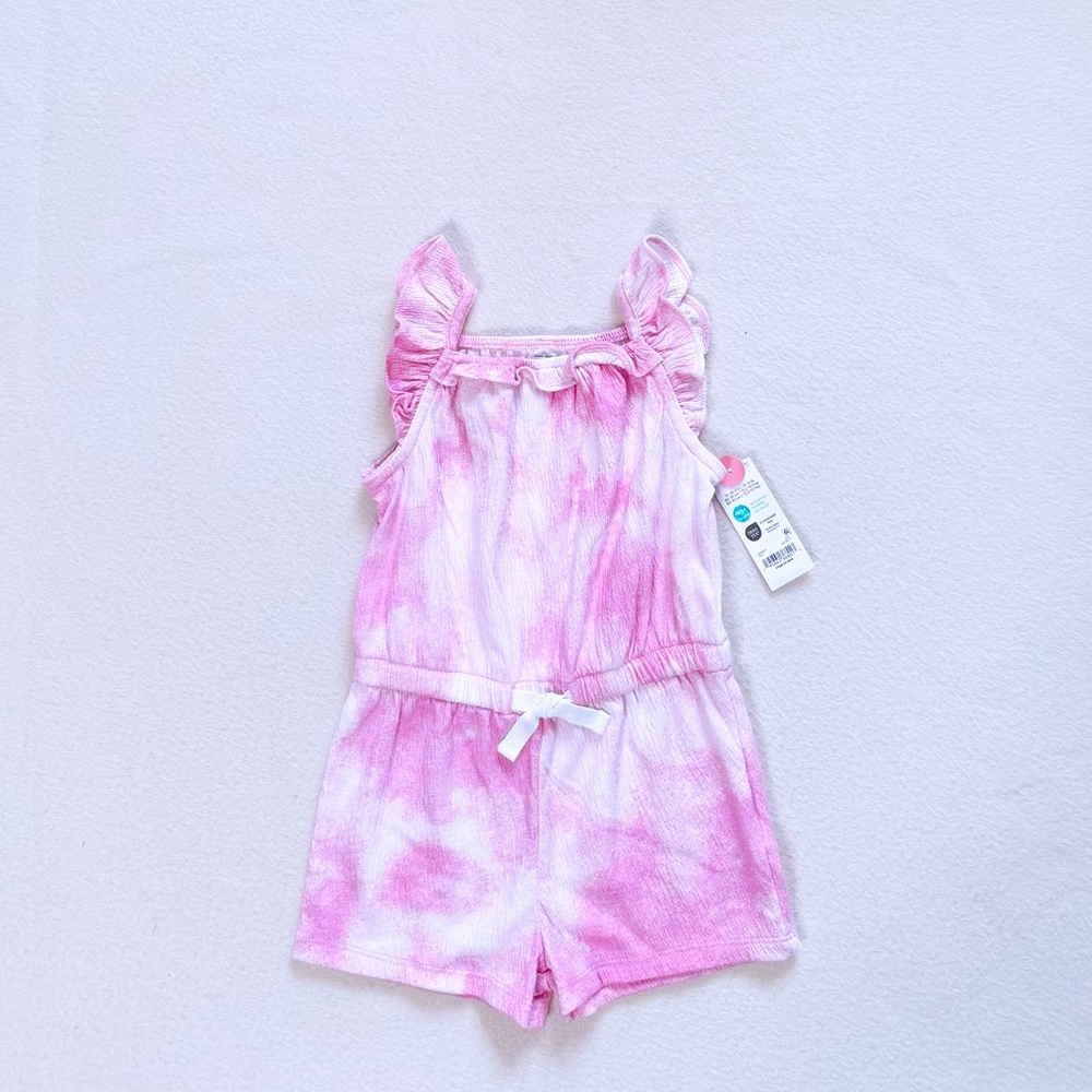 3/$30 Carter’s Pink Tie-Dye Sleeveless Ruffle Cotton Romper Dress Toddler 2T